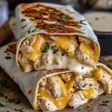 A cheesy garlic chicken wrap.