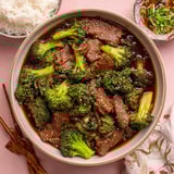 A bowl of beef and broccoli.